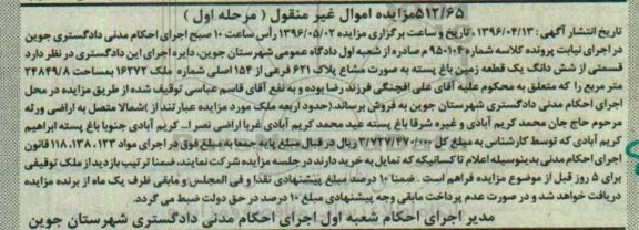مزایده,مزایده قسمتی از ششدانگ زمین باغ پسته بصورت مشاع مرحله اول