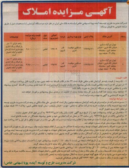 مزایده,مزایده دو دستگاه آپارتمان اعیان 136.04 و 135.92متر