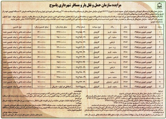 مزایده ,مزایده فروش 12 دستگاه اتوبوس
