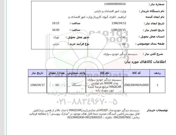 استعلام سیستم دزدگیر خودرو سواری 