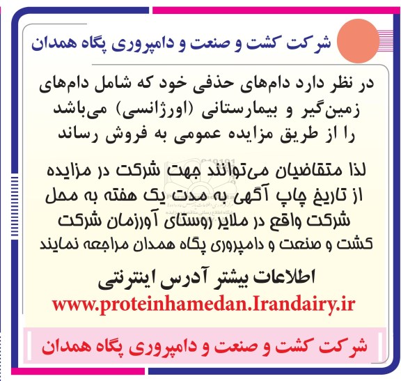 اگهی مزایده,مزایده فروش دام های حذفی 96.4.13