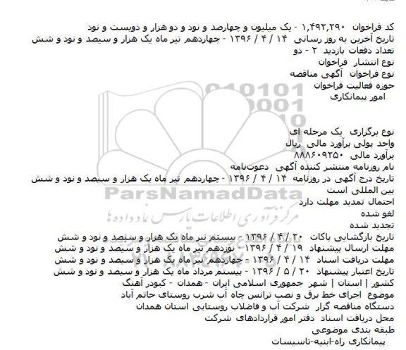 مناقصه اجرای خط برق و نصب ترانس چاه 