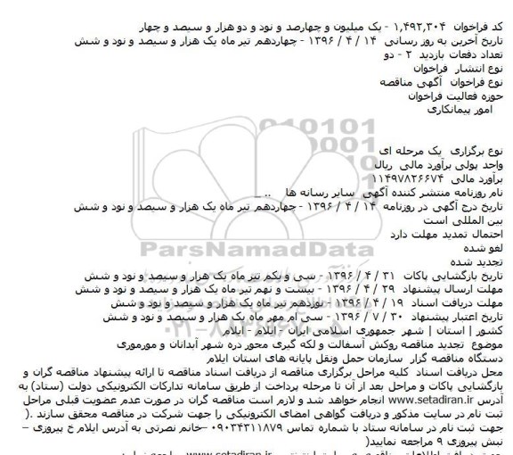 فراخوان تجدید مناقصه , تجدید مناقصه روکش آسفالت، ماسه آسفالت و لکه گیری محور 