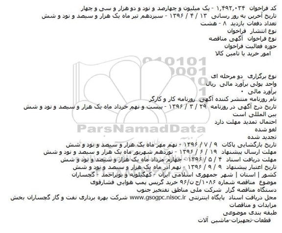 مناقصه خرید گریس پمپ هوایی فشارقوی 