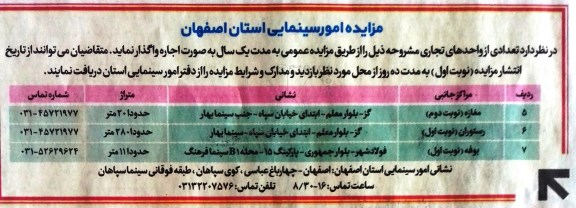 آگهی مزایده,مزایده اجاره تعدادی از واحدهای تجاری