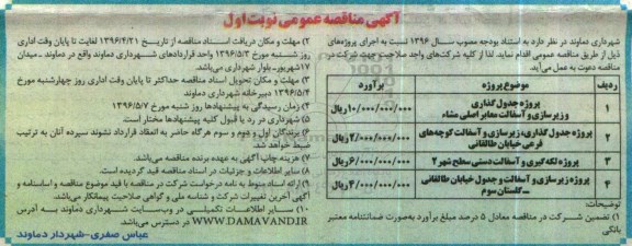 آگهی مناقصه عمومی , مناقصه پروژه جدول گذاری و زیرسازی و آسفالت معابر اصلی مشاء ...