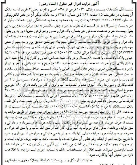 مزایده,مزایده ششدانگ یکباب خانه با قدمت هجده سال