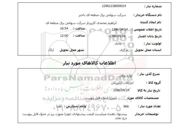 استعلام خرید لوازم برقی 