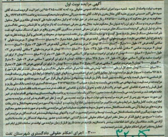 مزایده ، مزایده سنگ های مرمریت و تراورتن برش داده شده