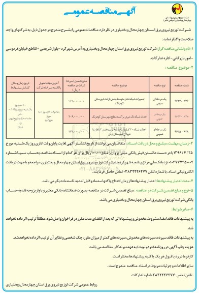 آگهی مناقصه عمومی , مناقصه تعمیرات شبکه فشار متوسط...