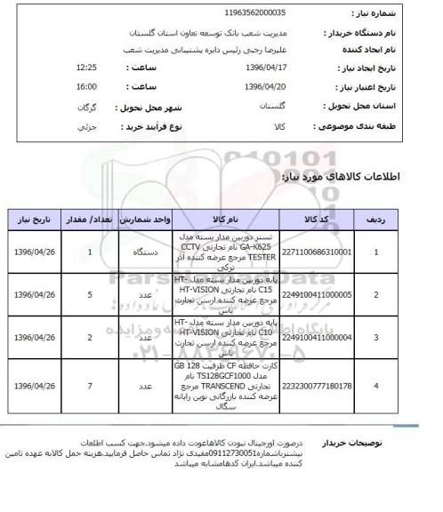 استعلام تستر دوربین مدار بسته و..