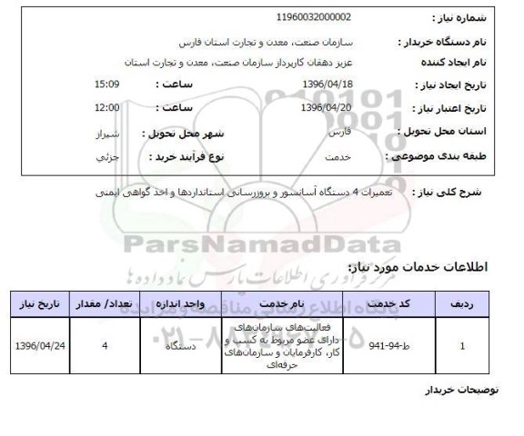 استعلام تعمیرات 4 دستگاه آسانسور و بروزرسانی استانداردها و اخذ گواهی ایمنی