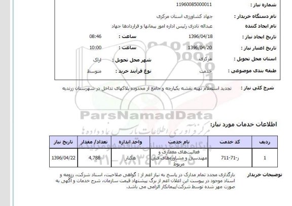 تجدید استعلام تهیه نقشه یکپارچه و جامع از محدوده پلاکهای تداخل در شهرستان زرندیه