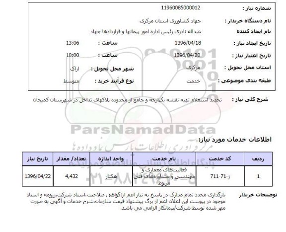 استعلام تهیه نقشه یکپارچه و جامع از محدوده پلاکها
