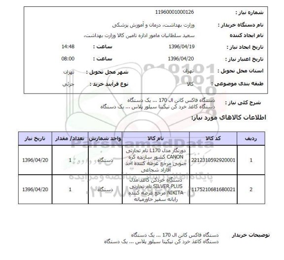 استعلام دستگاه فاکس کانن ال 170 ....