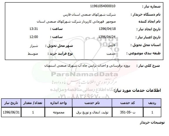 استعلام, استعلام پروژه برقرسانی و احداث ترانس چاه آب