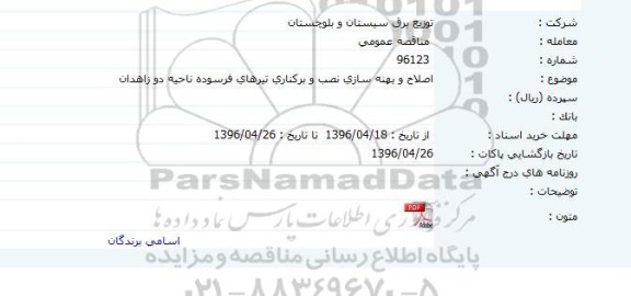 مناقصه نصب 10 دستگاه ترانسفورماتور کم تلفات قصرفند 