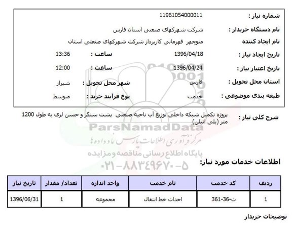 استعلام, استعلام تکمیل شبکه داخلی توزیع آب ...