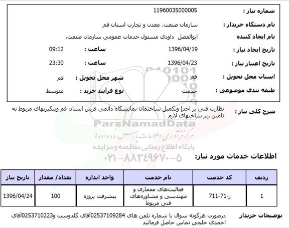 استعلام, استعلام نظارت فنی بر احدا و تکمیل ساختمان نمایشگاه دائمی فرش 