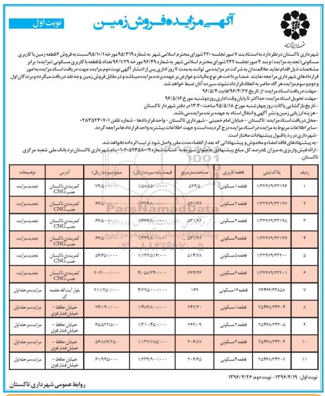 مزایده,مزایده یازده قطعه زمین مسکونی 