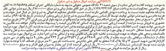 مزایده,مزایده سه دانگ از ششدانگ سرقفلی یک دربند مغازه 20متر