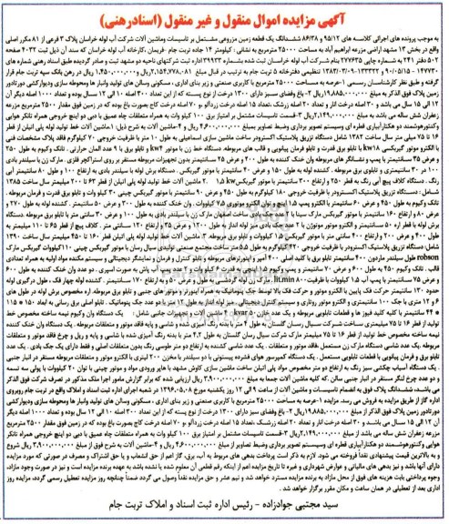 مزایده ,مزایده ششدانگ یک قطعه زمین مزروعی .....
