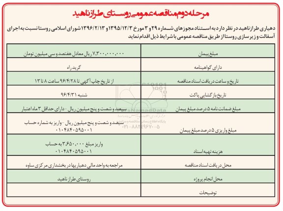 مناقصه عمومی , مناقصه اجرای آسفالت و زیرسازی روستا مرحله دوم 