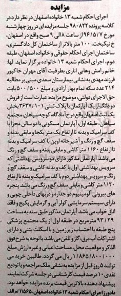 مزایده,مزایده فروش دو دانگ از آپارتمان 93.29متر
