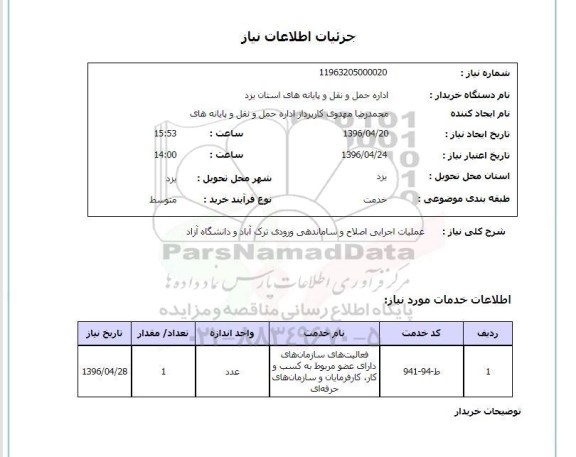 استعلام, استعلام عملیات اجرایی اصلاح و ساماندهی ورودی