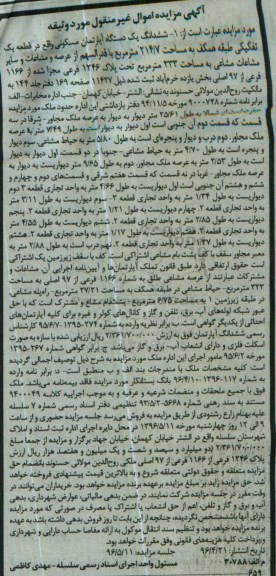 مزایده,مزایده ششدانگ آپارتمان مسکونی 214.7متر