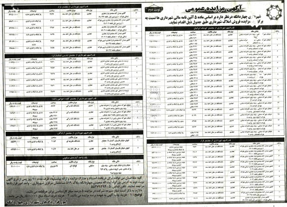 مزایده,مزایده فروش املاک شهرداری نوبت دوم 