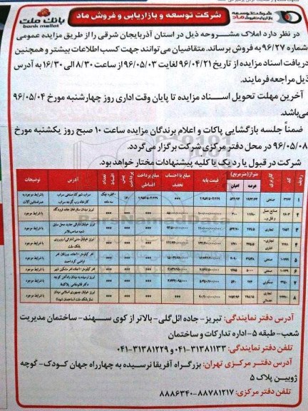 مزایده,مزایده فروش املاک استان آذربایجان شرقی