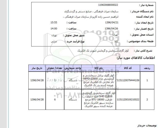 استعلام ,استعلام کولر گازی سرمایش و گرمایش 