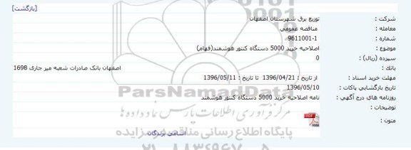 اصلاحیه مناقصه عمومی,  اصلاحیه خرید 5000 دستگاه کنتور هوشمند (فهام) 