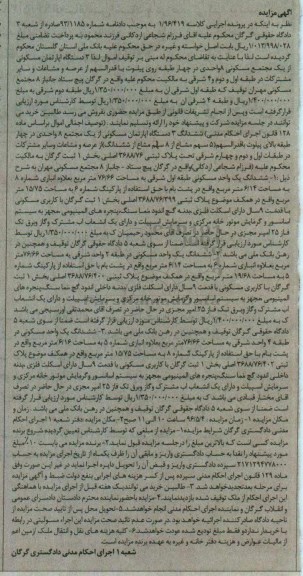 مزایده,مزایده سه دستگاه اپارتمان مسکونی از مجتمع 8 واحدی 