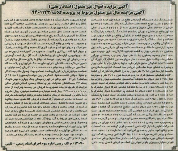 مزایده,مزایده ششدانگ اپارتمان طبقه 4 مساحت 113.14متر