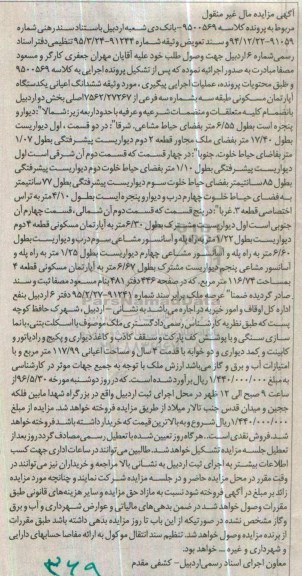 مزایده,مزایده ششدانگ اعیان اپارتمان مسکونی طبقه سه بخش دو