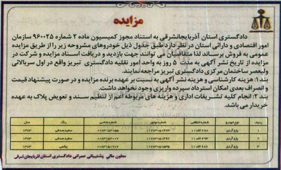 آگهی مزایده ,مزایده خودرو