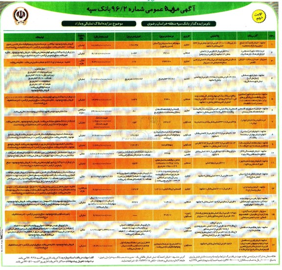 مزایده ,مزایده املاک تملیکی و مازاد نوبت دوم 