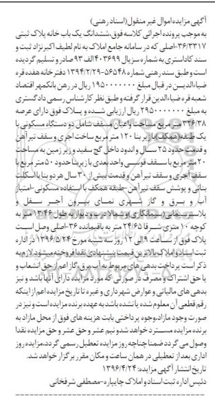 مزایده,مزایده ششدانگ یک باب خانه پلاک ثبتی 36.3317