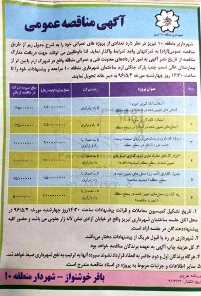 آگهی مناقصه عمومی، مناقصه آسفالت لکه گیری حوزه 1...