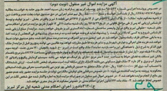 مزایده,مزایده ملک مساحت 87.26مترمربع نوبت دوم