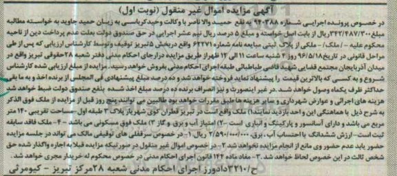 مزایده,مزایده ملک مساحت تقریبی صد و چهل متر نوبت اول