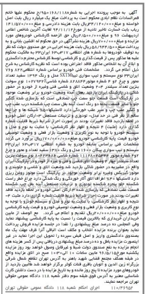 آگهی مزایده , مزایده فروش سواری تیبا SXTM مدل 1394 ....