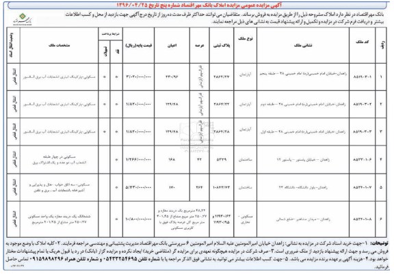 مزایده,مزایده فروش املاک بانک مهر اقتصاد شماره پنج