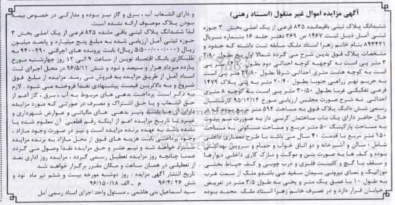 مزایده,مزایده ششدانگ پلاک ثبتی مساحت 592متر