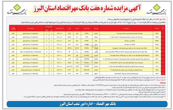 مزایده ,مزایده فروش املاک شماره هفت