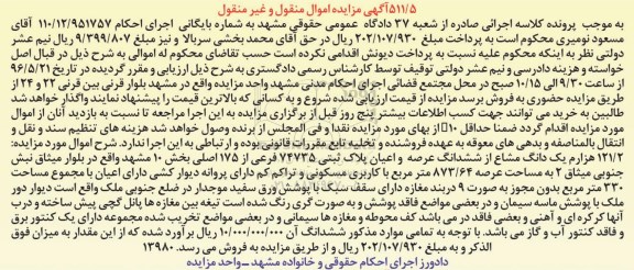 مزایده ,مزایده 121.2 هزارم یک دانگ مشاع از پلاک ثبتی