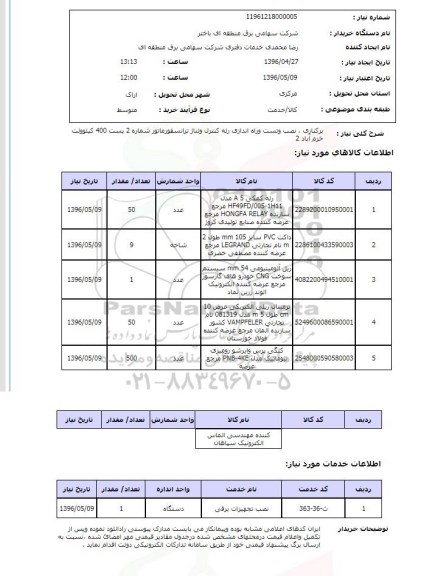 استعلام , استعلام برکناری، نصب و تست و راه اندازی رله کنترل