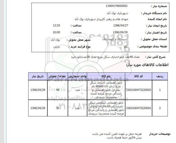استعلام، استعلام تعداد 40 عدد تابلو اخباری شکل مربع...